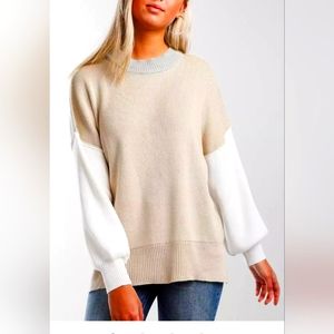 BKE color block sweater. Size Small. Tan, grey and cream.